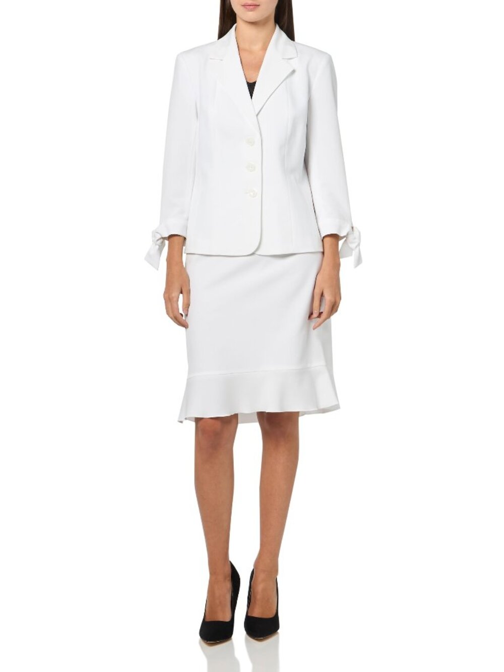 🤍 White Skirt Suit Set | Blazer + Ruffle Hem Skirt | Size 4 NWT